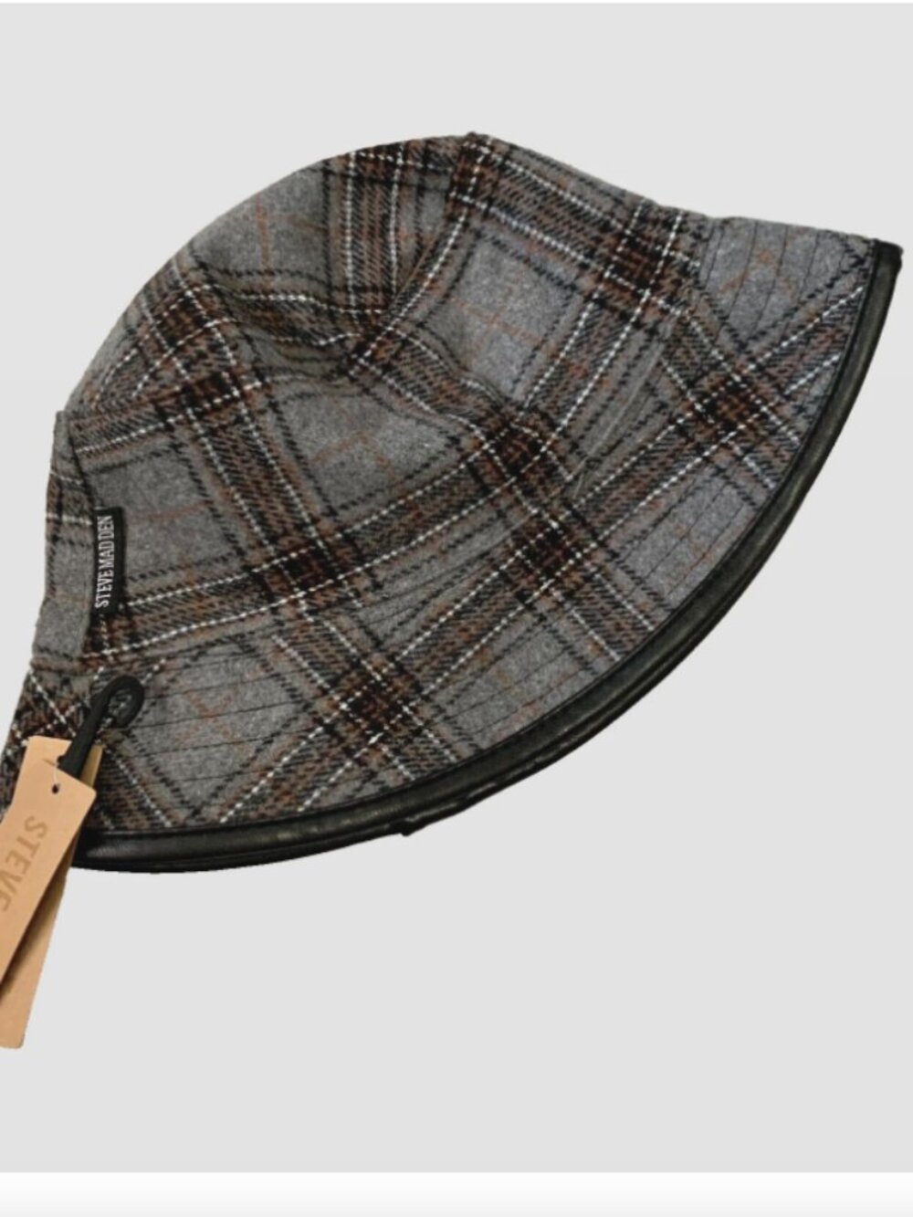 Steve Madden Women's Bucket Hat Reversible Plaid Gray Black One Size